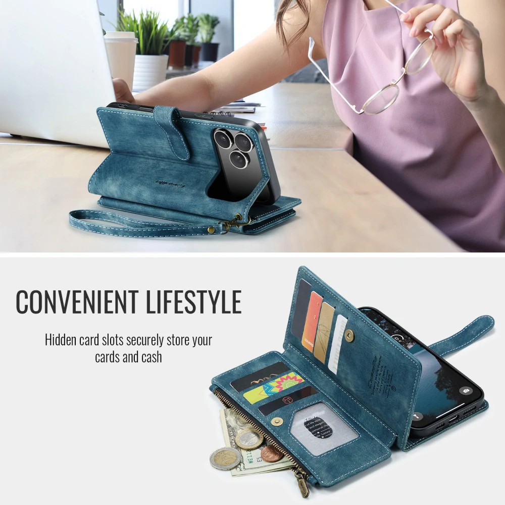 Pouzdro pro iPhone 17 Pro Max CASEME Luxury Double Layer modré