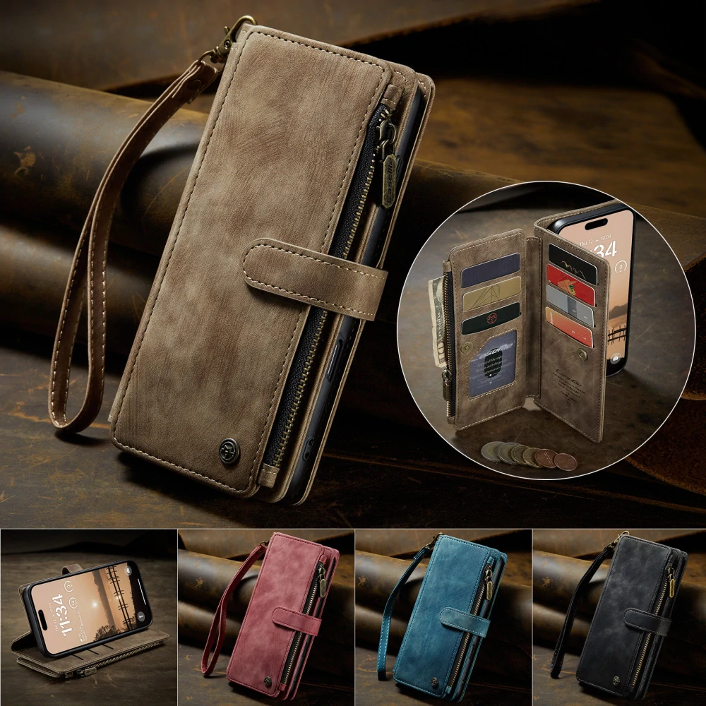 Pouzdro pro iPhone 17 Pro Max CASEME Luxury Double Layer hnědé