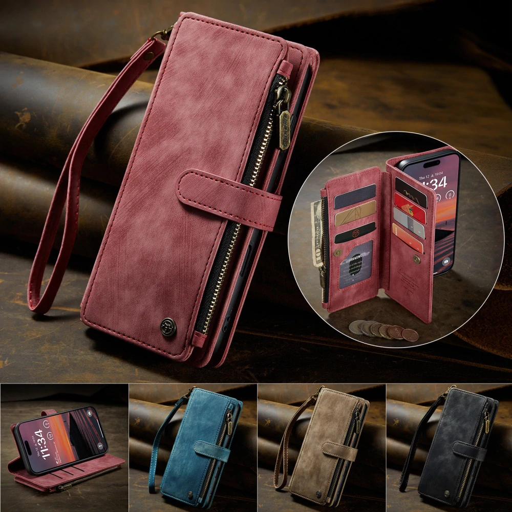 Pouzdro pro iPhone 17 Pro Max CASEME Luxury Double Layer červené