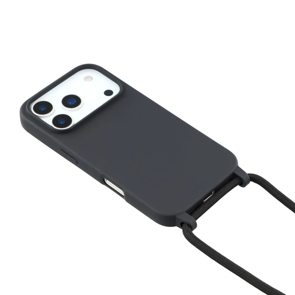 Kryt na iPhone 17 Pro Max gumový se šňůrkou na krk černý