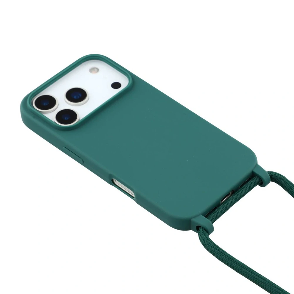 Kryt na iPhone 17 Pro Max gumový se šňůrkou na krk zelený
