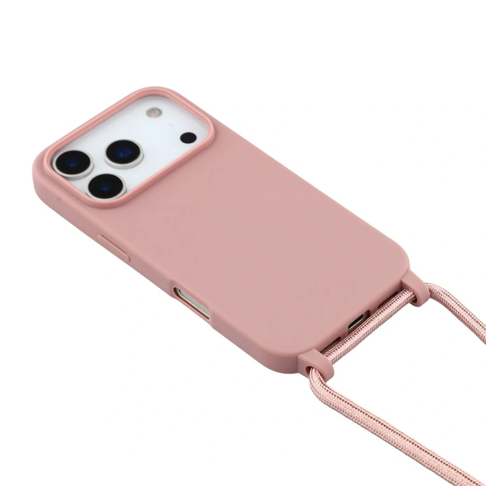 Kryt na iPhone 17 Pro Max gumový se šňůrkou na krk starorůžový