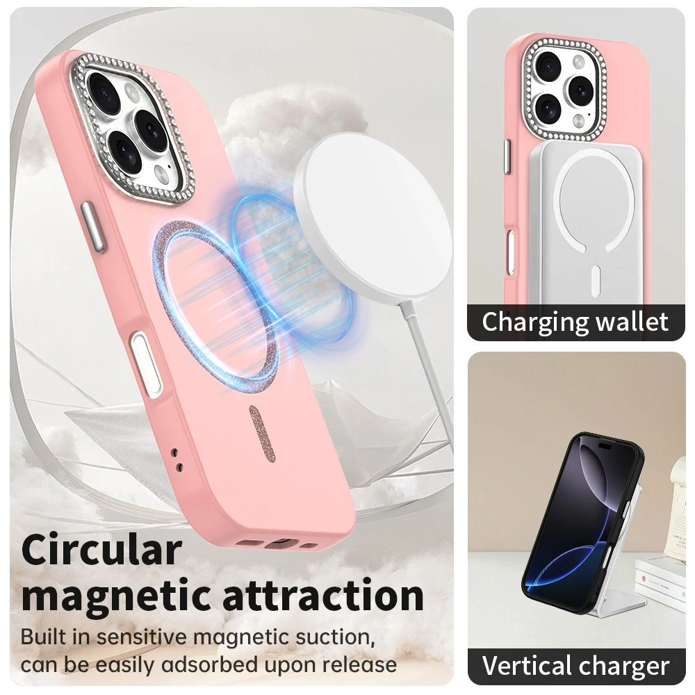 Kryt na iPhone 16 Pro s podporou MagSafe Diamond růžový