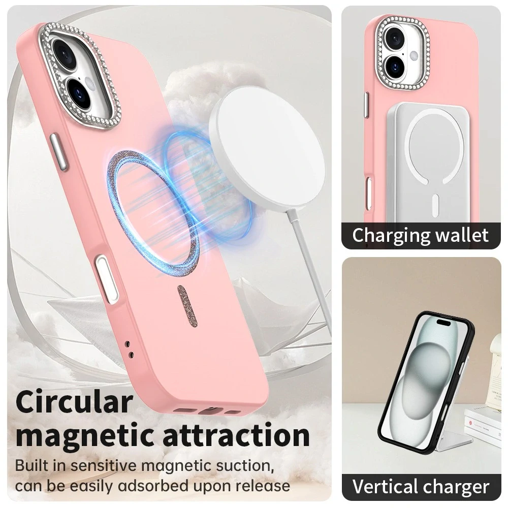 Kryt na iPhone 16 s podporou MagSafe Diamond růžový