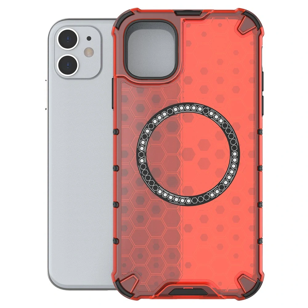 Kryt na iPhone 11 odolný Honeycomb s podporou Magsafe červený