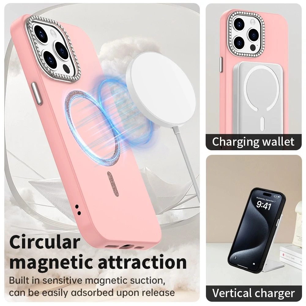 Kryt na iPhone 15 Pro s podporou MagSafe Diamond růžový