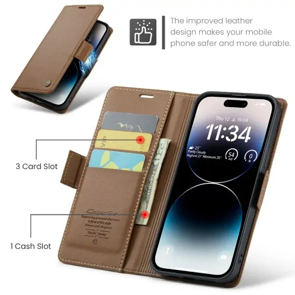 Pouzdro na iPhone 14 Pro Max CASEME Smooth hnědé