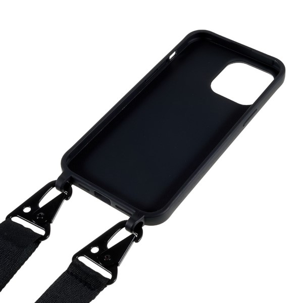 Kryt na iPhone 14 Pro Max Wide gumový se šňůrkou na krk černý