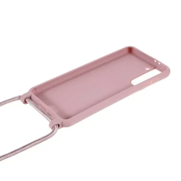 Kryt na Samsung Galaxy S21 gumový se šňůrkou na krk růžový