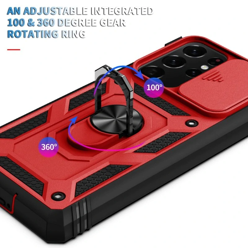 Kryt na Samsung Galaxy S21 Ultra odolný s krytkou na fotoaparát červený