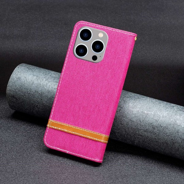 Pouzdro na iPhone 14 Pro Max Jeans růžové