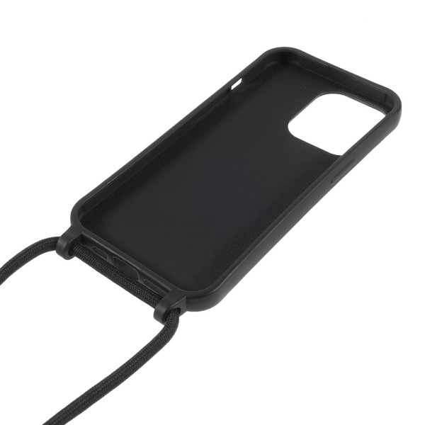 Kryt na iPhone 13 Pro Max gumový se šňůrkou na krk černý
