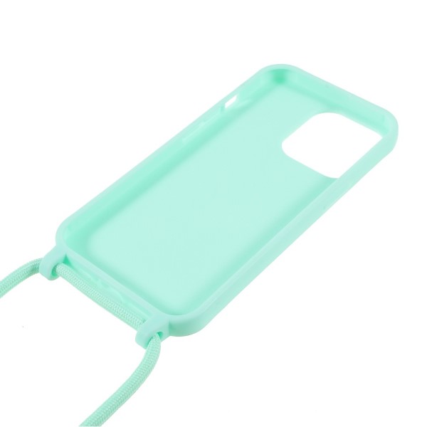 Kryt na iPhone 13 Pro Max gumový se šňůrkou na krk modrý