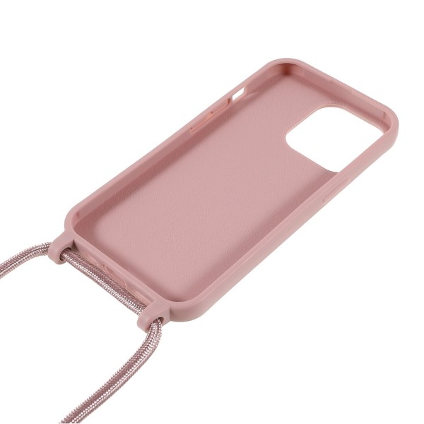 Kryt na iPhone 13 Pro Max gumový se šňůrkou na krk růžový
