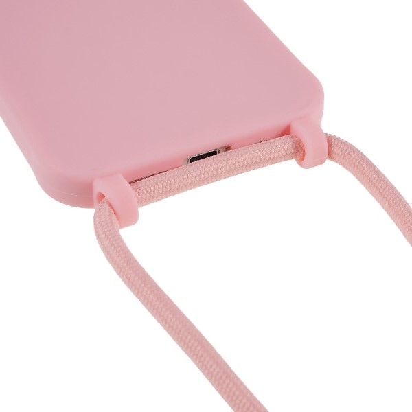 Kryt na iPhone 14 Plus gumový se šňůrkou na krk růžový