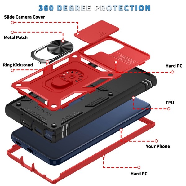 Kryt na Samsung Galaxy S22 Ultra odolný s krytkou na fotoaparát červený