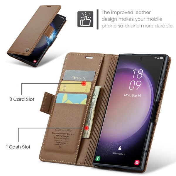 Pouzdro na Samsung Galaxy S23 Ultra CASEME smooth hnědé