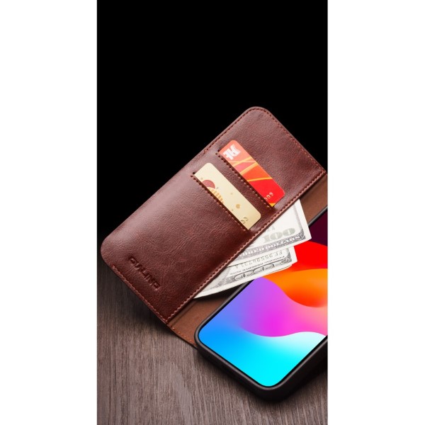 Pouzdro QIALINO na iPhone 15 Pro Max Kožené hnědé