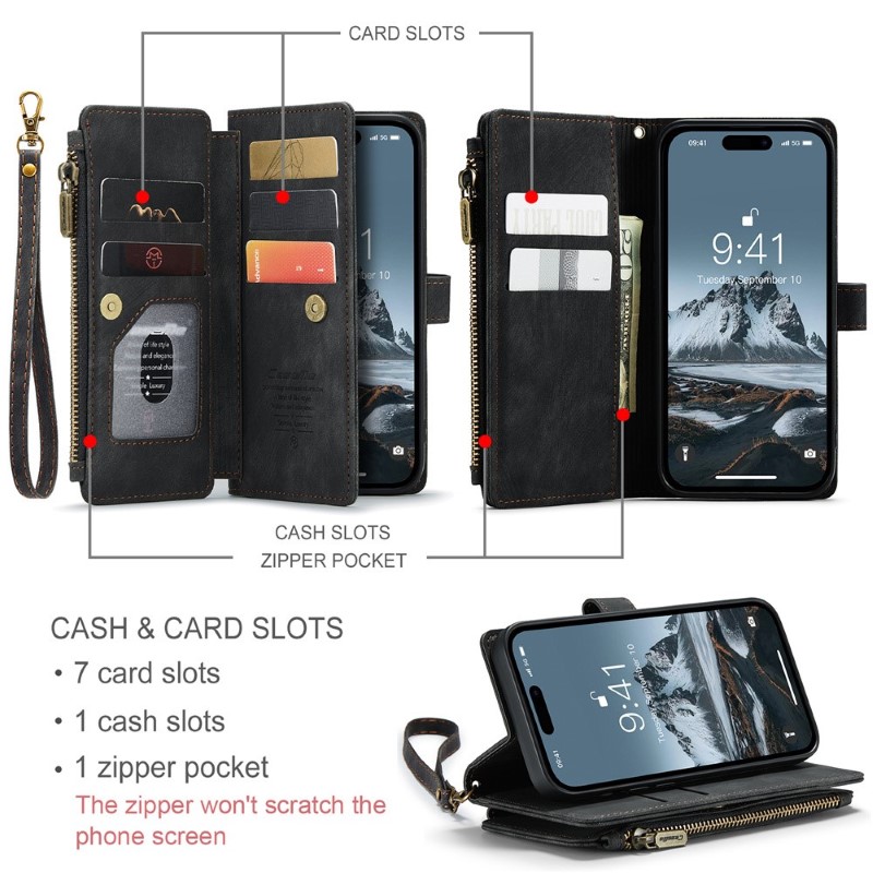Pouzdro pro iPhone 15 Pro Max CASEME Luxury Double Layer černé