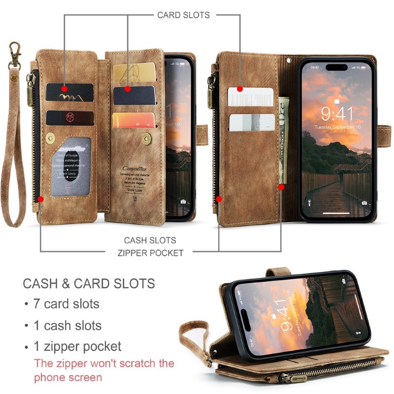 Pouzdro pro iPhone 15 Pro Max CASEME Luxury Double Layer hnědé