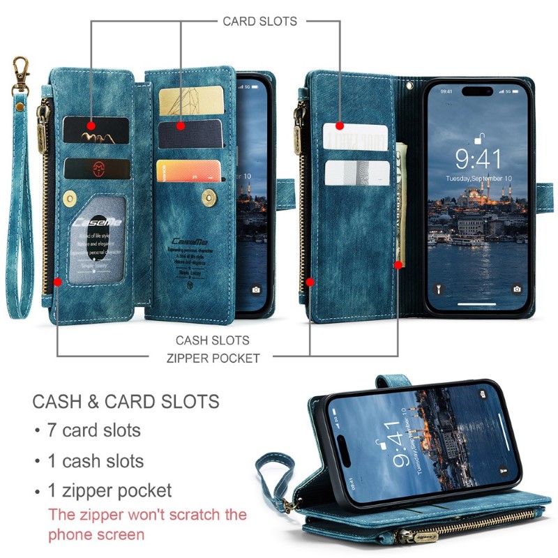 Pouzdro pro iPhone 15 Pro Max CASEME Luxury Double Layer modré