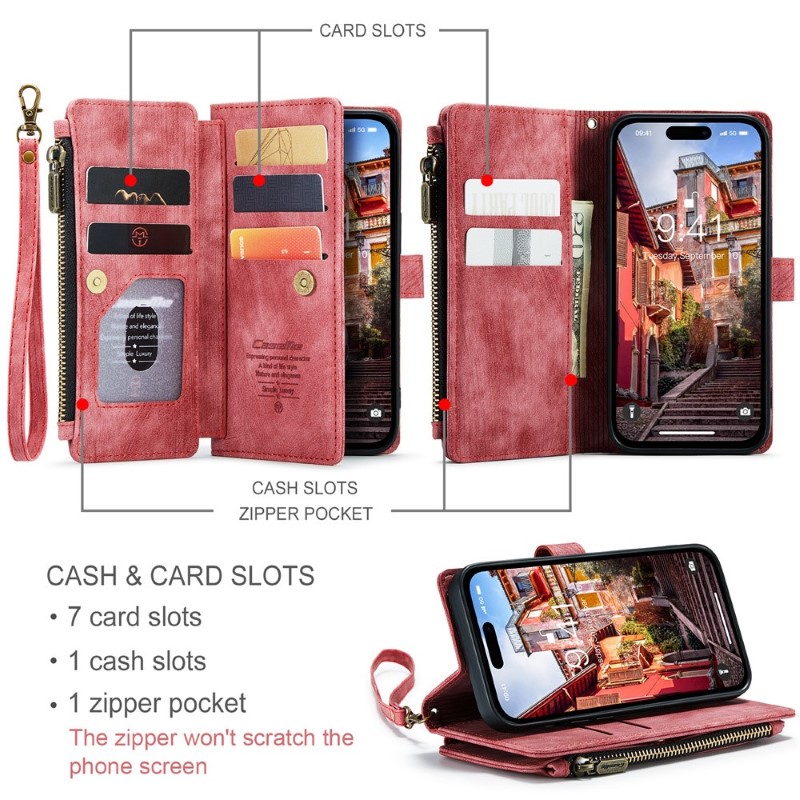Pouzdro pro iPhone 15 Pro Max CASEME Luxury Double Layer červené