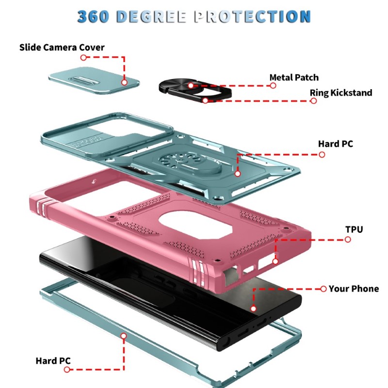 Kryt na Samsung Galaxy S24 Ultra odolný s krytkou na fotoaparát růžový