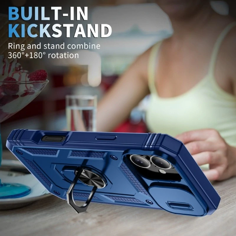 Kryt na iPhone 16 odolný s krytkou na fotoaparát tmavě modrý