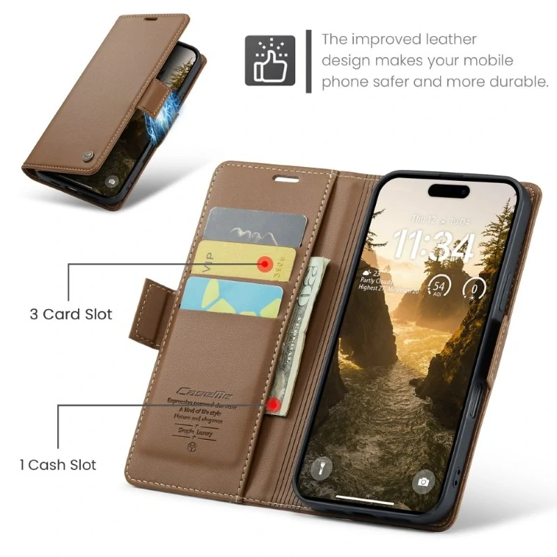 Pouzdro na iPhone 16 CASEME Smooth hnědé