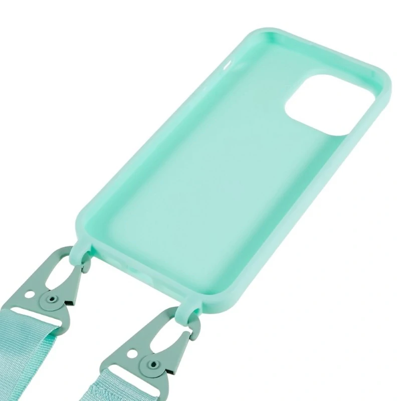 Kryt na iPhone 16 Pro gumový se šňůrkou na krk světle modrý