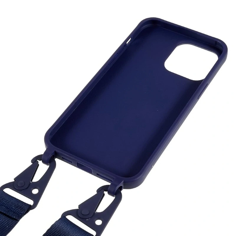 Kryt na iPhone 16 Pro Max gumový se šňůrkou na krk tmavě modrý