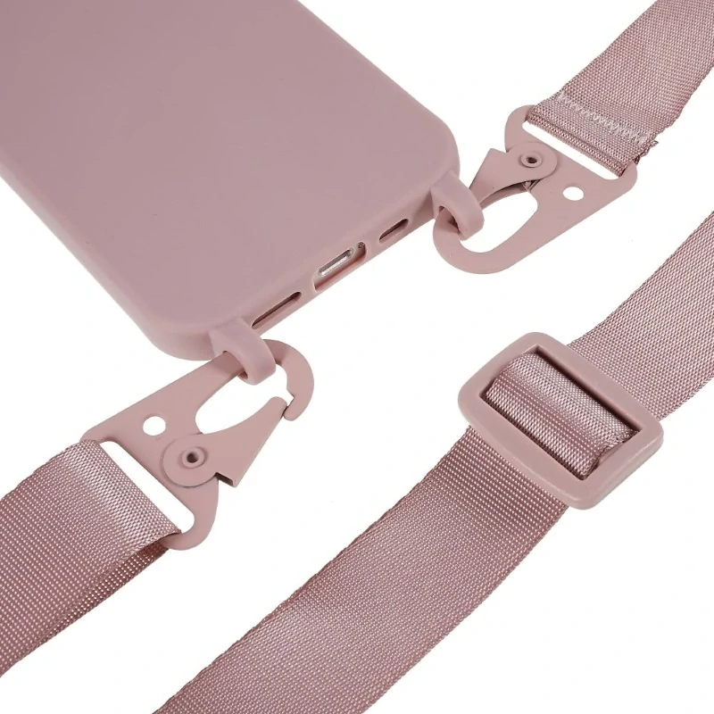 Kryt na iPhone 11 gumový se šňůrkou na krk starorůžový