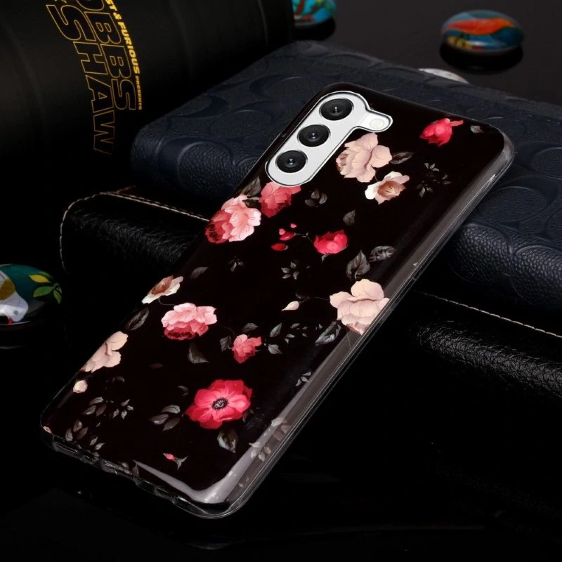 Kryt na Samsung Galaxy S23 svítící Kytky černý