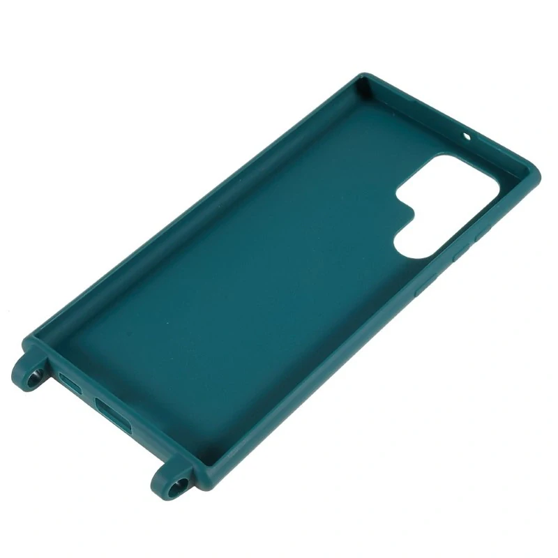 Kryt na Samsung Galaxy S22 Ultra gumový se šňůrkou na krk zelený