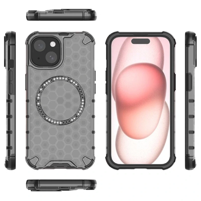 Kryt na iPhone 15 odolný Honeycomb  s podporou Magsafe černý