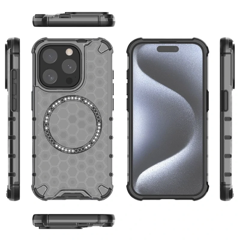 Kryt na iPhone 15 Pro odolný Honeycomb s podporou Magsafe černý