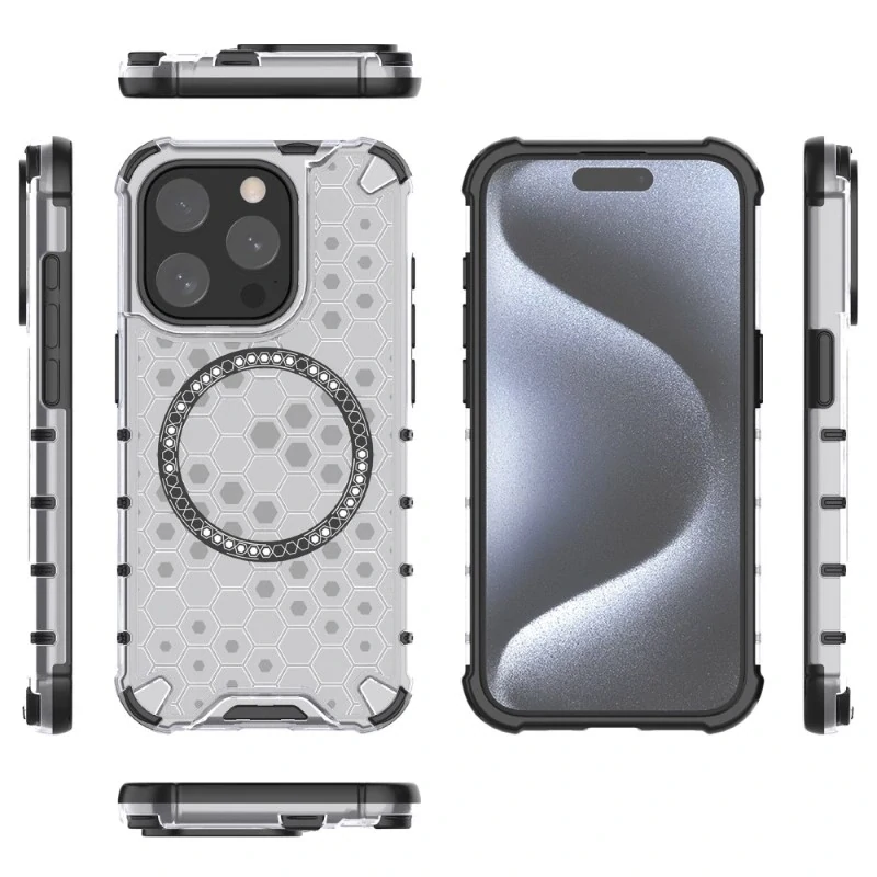 Kryt na iPhone 15 Pro odolný Honeycomb s podporou Magsafe čirý