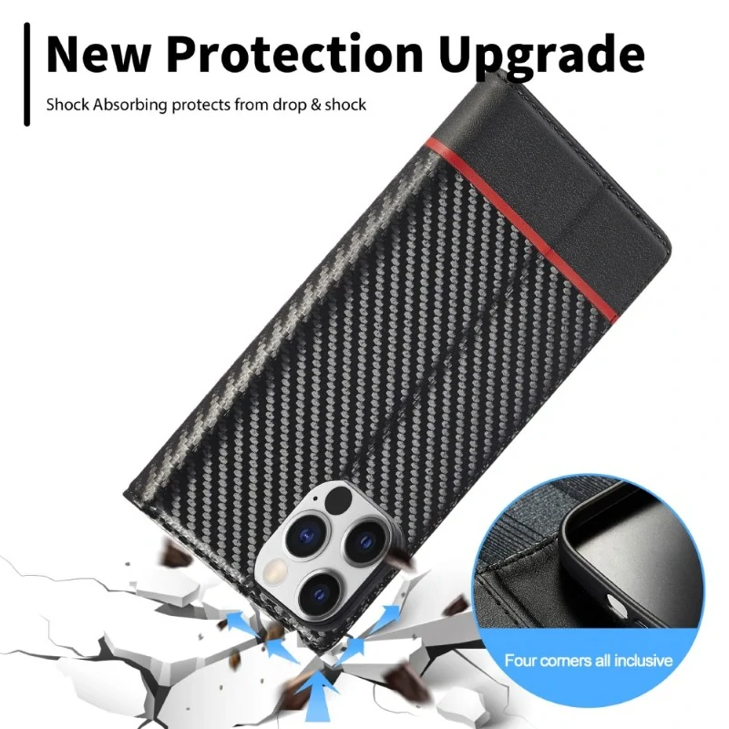 Pouzdro pro iPhone 15 Pro LC.IMEEKE Carbon Horizontal černé