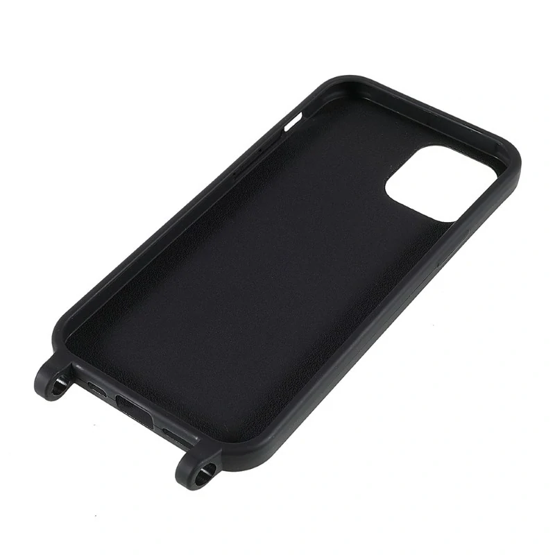 Kryt na iPhone 12 Mini gumový se šňůrkou na krk černý