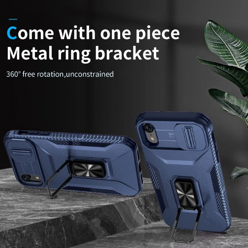 Kryt na iPhone Xr odolný s krytkou na fotoaparát tmavě modrý