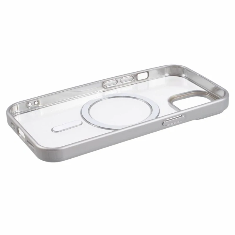 Kryt na iPhone 13 gumový s podporou MagSafe stříbrný