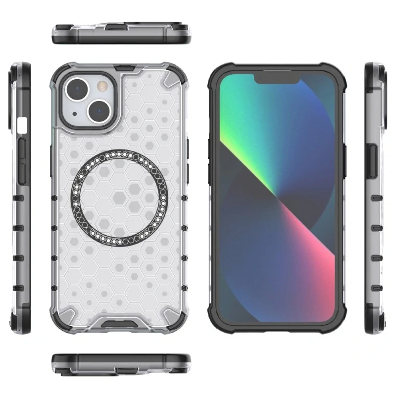 Kryt na iPhone 13 odolný Honeycomb s podporou Magsafe čirý