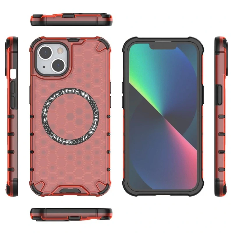Kryt na iPhone 13 odolný Honeycomb s podporou Magsafe červený