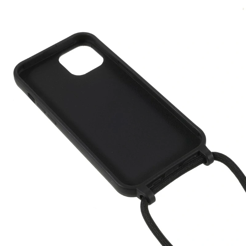 Kryt na iPhone 13 Mini gumový se šňůrkou na krk černý