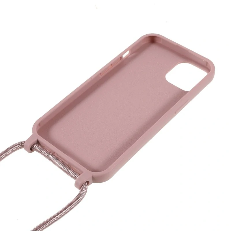 Kryt na iPhone 13 Mini gumový se šňůrkou na krk stararůžový