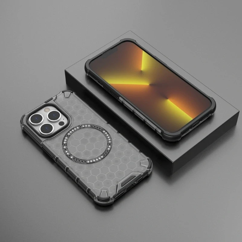 Kryt na iPhone 13 Pro odolný Honeycomb s podporou Magsafe šedý