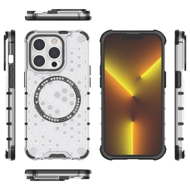 Kryt na iPhone 13 Pro odolný Honeycomb s podporou Magsafe čirý