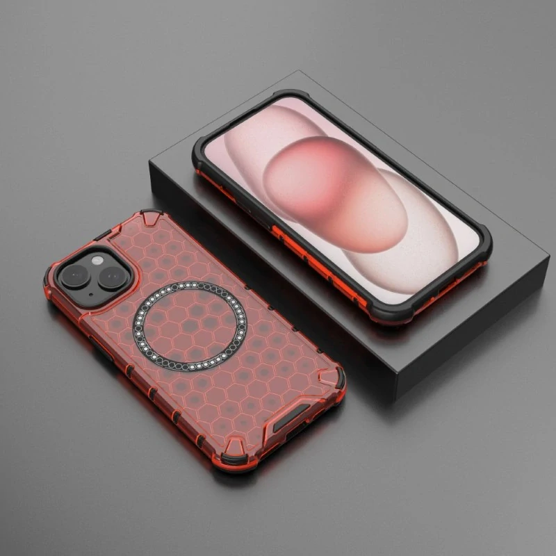 Kryt na iPhone 14 odolný Honeycomb s podporou Magsafe červený