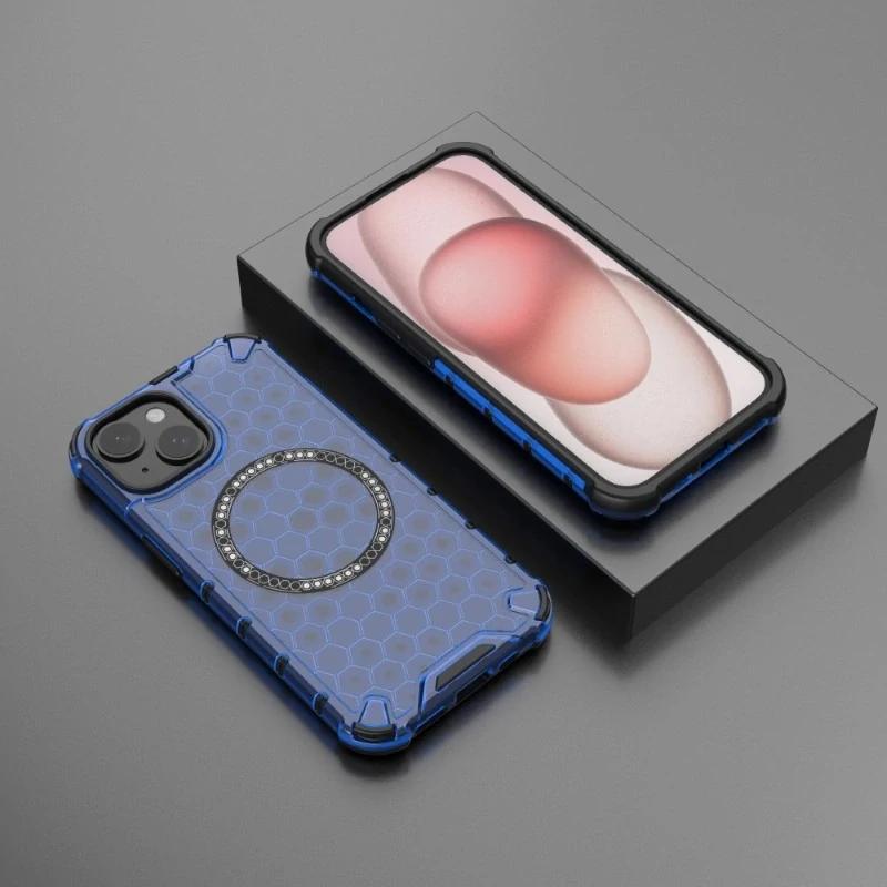 Kryt na iPhone 14 odolný Honeycomb s podporou Magsafe modrý