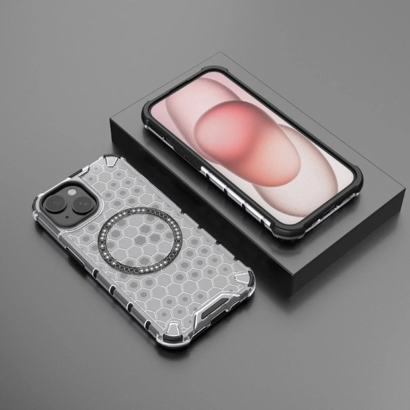 Kryt na iPhone 14 odolný Honeycomb s podporou Magsafe čirý